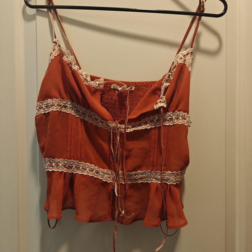 URBAN kimchi Blue Women's Lace Trim Orange Top